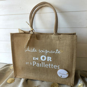 Sac en jute personnalisable " En or et à paillette"